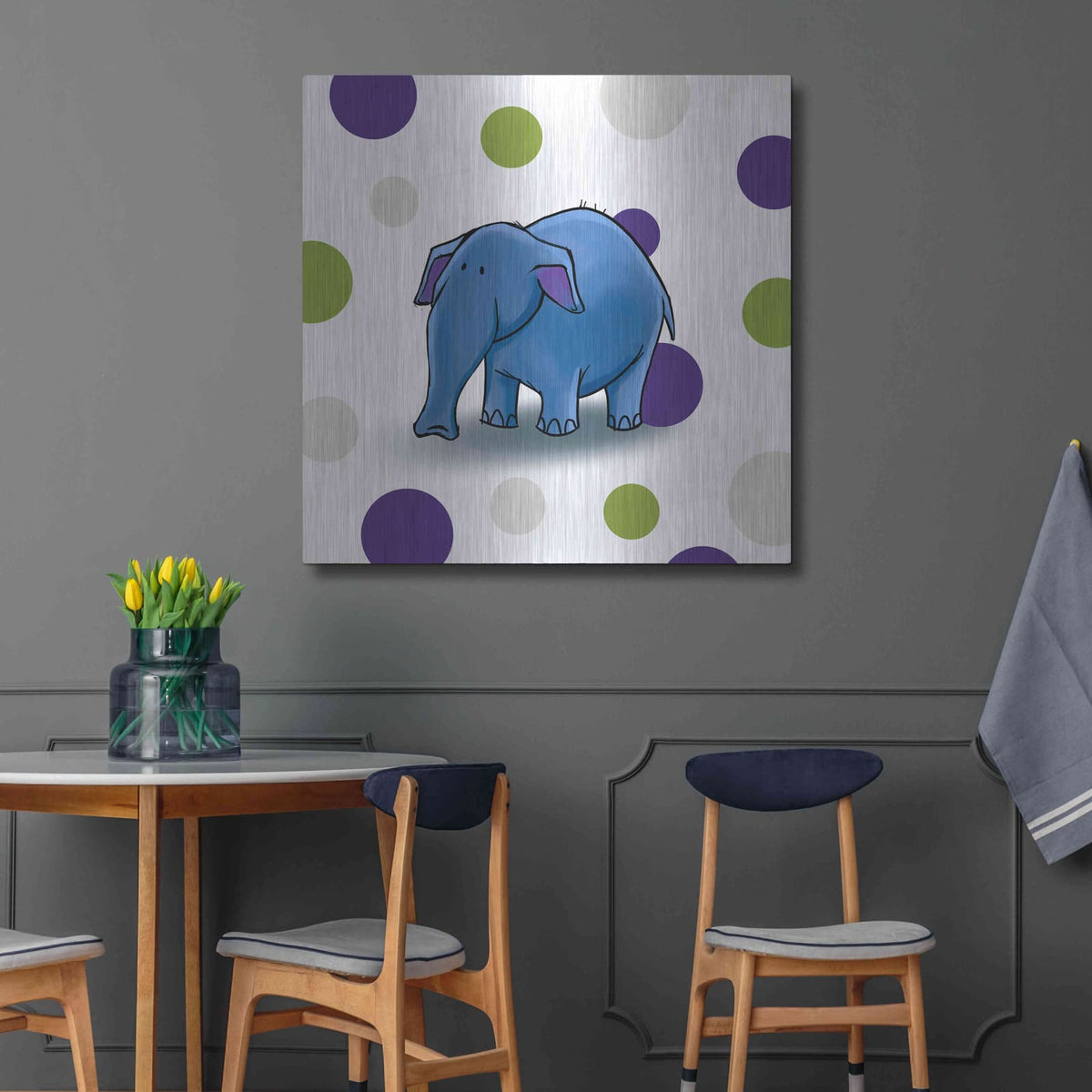 'Elephant Blue' by GraphINC – Metal Wall Art, 36x36 room view