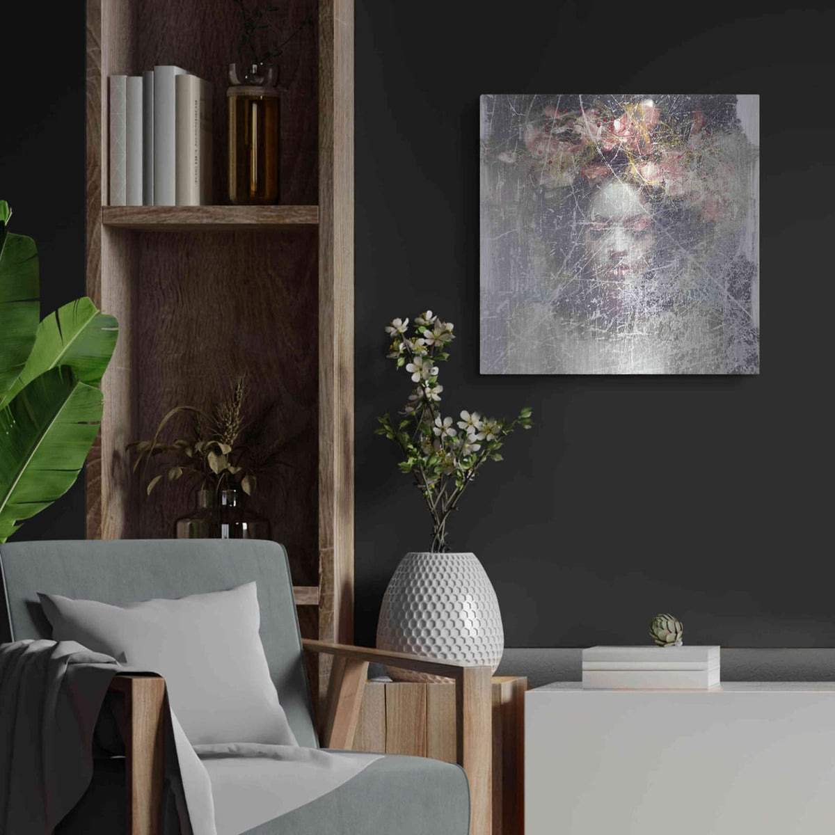 'Flower Crown' by GraphINC – Metal Wall Art, 24x24 room view