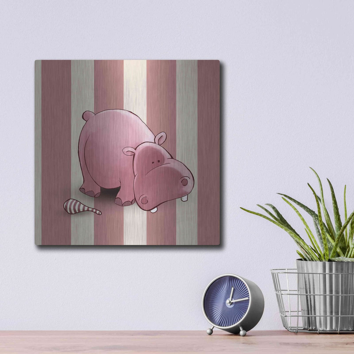 'Hippo Pink' by GraphINC – Metal Wall Art, 12x12 room view