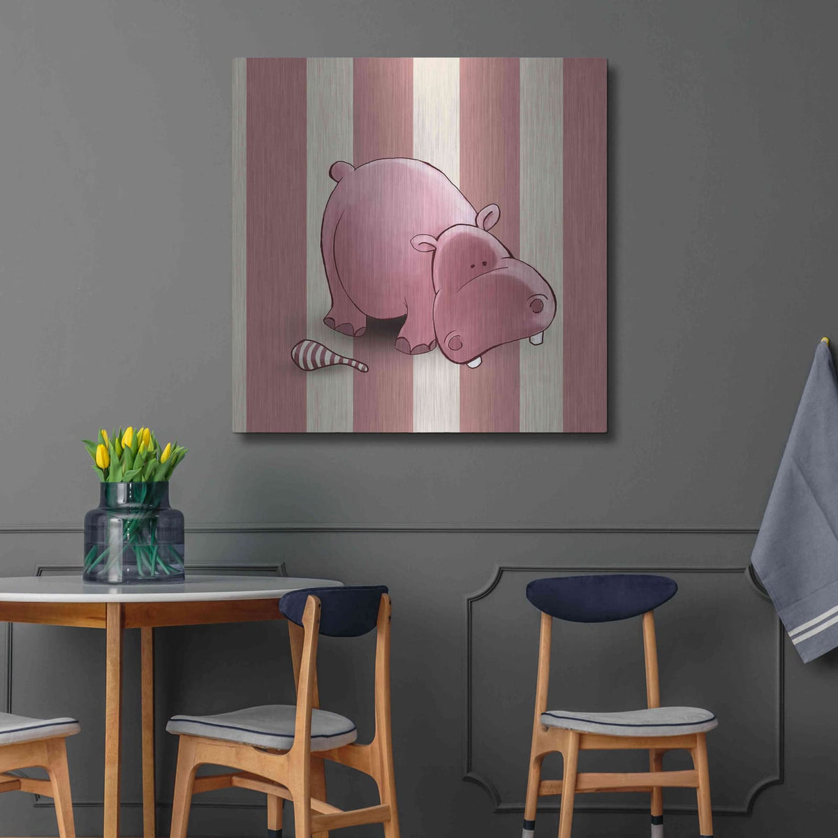 'Hippo Pink' by GraphINC – Metal Wall Art, 36x36 room view
