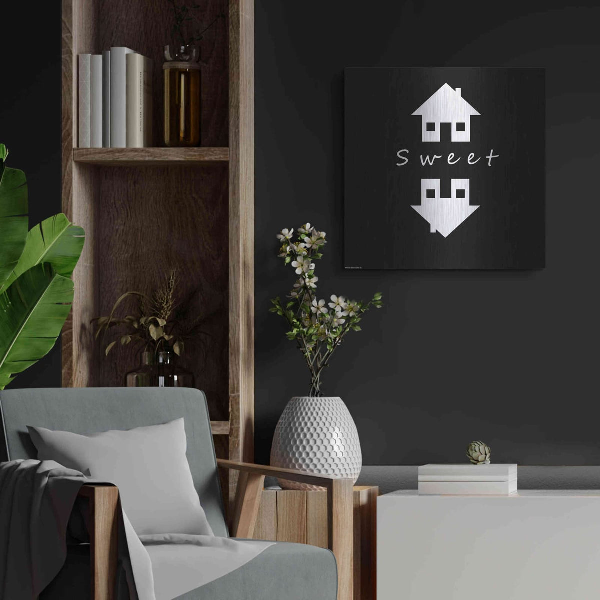 'Home Sweet Home' by GraphINC – Metal Wall Art, 24x24 room view