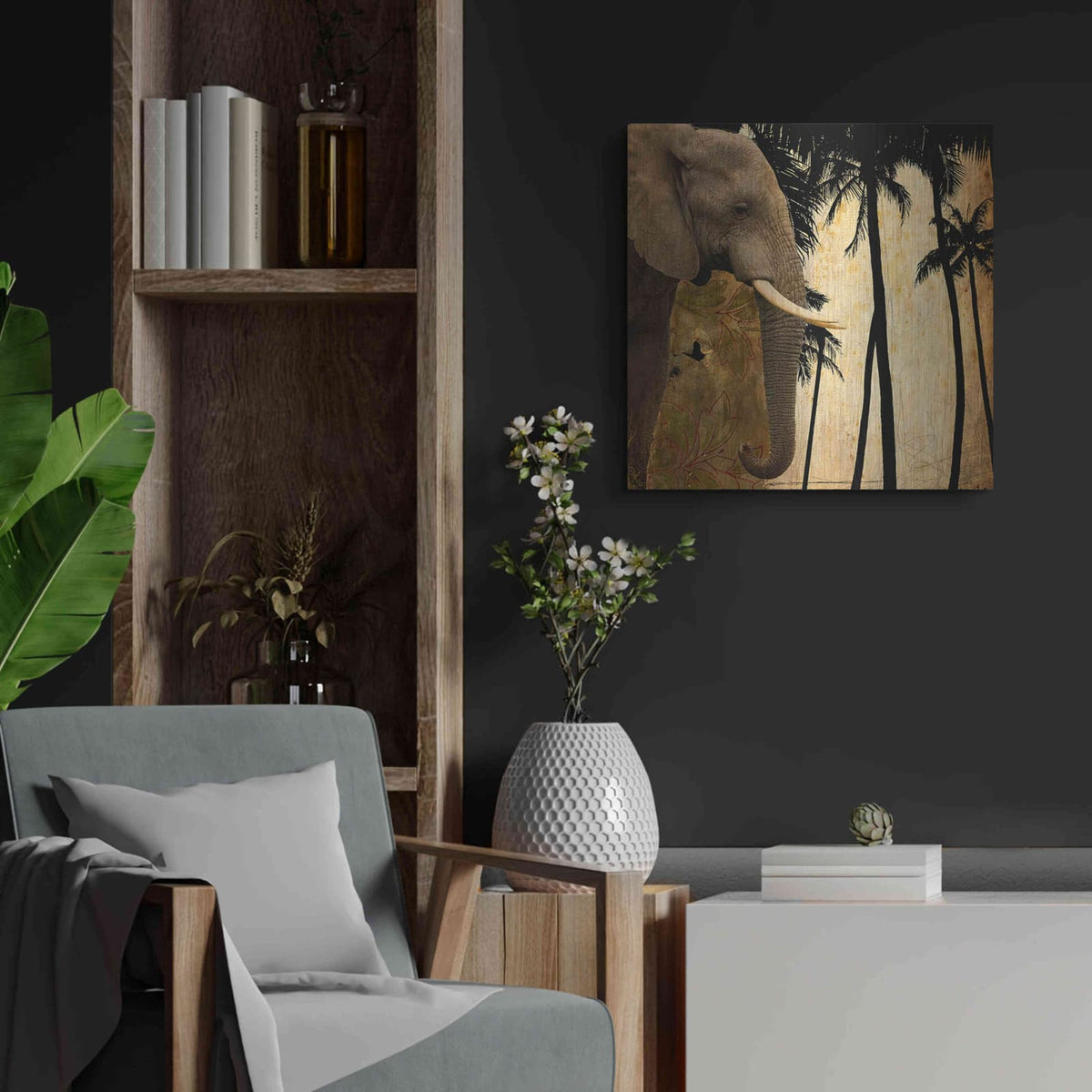 'Mighty Elephant 1' by GraphINC – Metal Wall Art, 24x24 room view