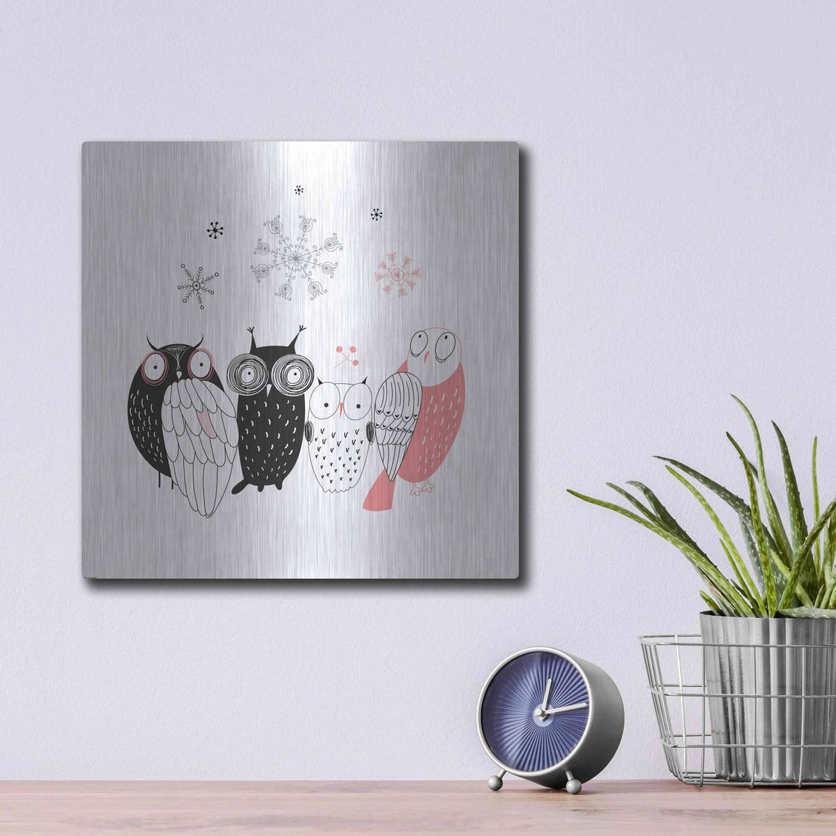 'Owl IV' by GraphINC – Metal Wall Art, 12x12 room view
