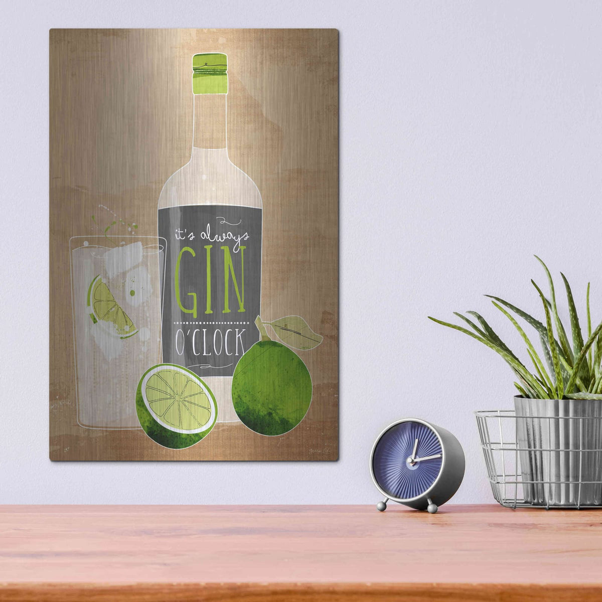 'Gin O’Clock' by Green Lili – Metal Wall Art, 12x16 room view