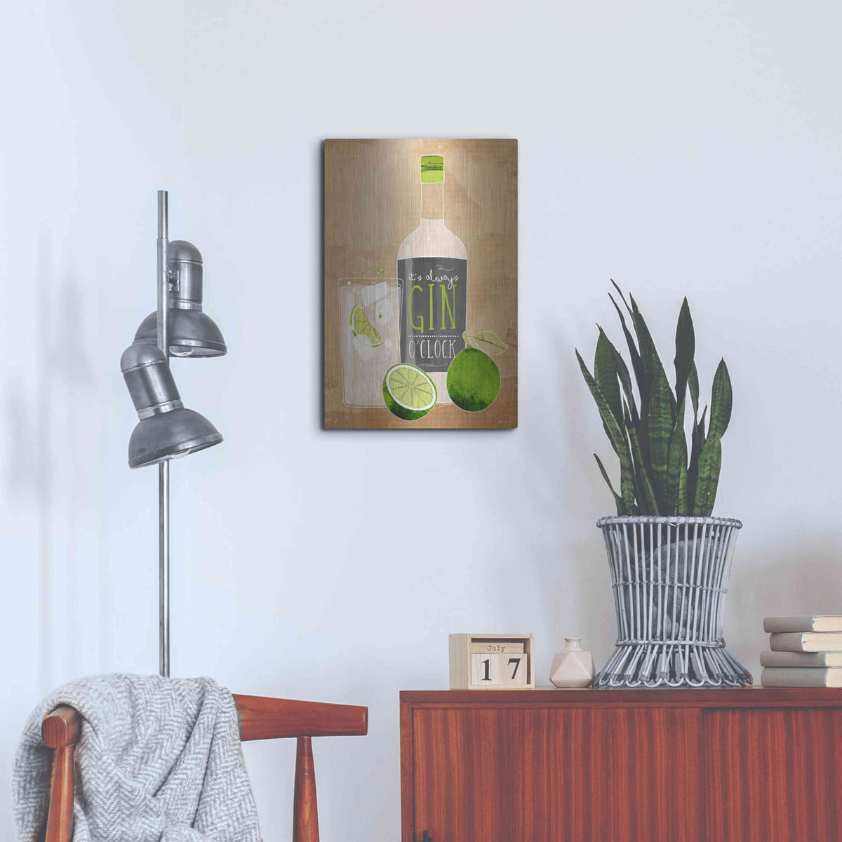 'Gin O’Clock' by Green Lili – Metal Wall Art, 16x24 room view