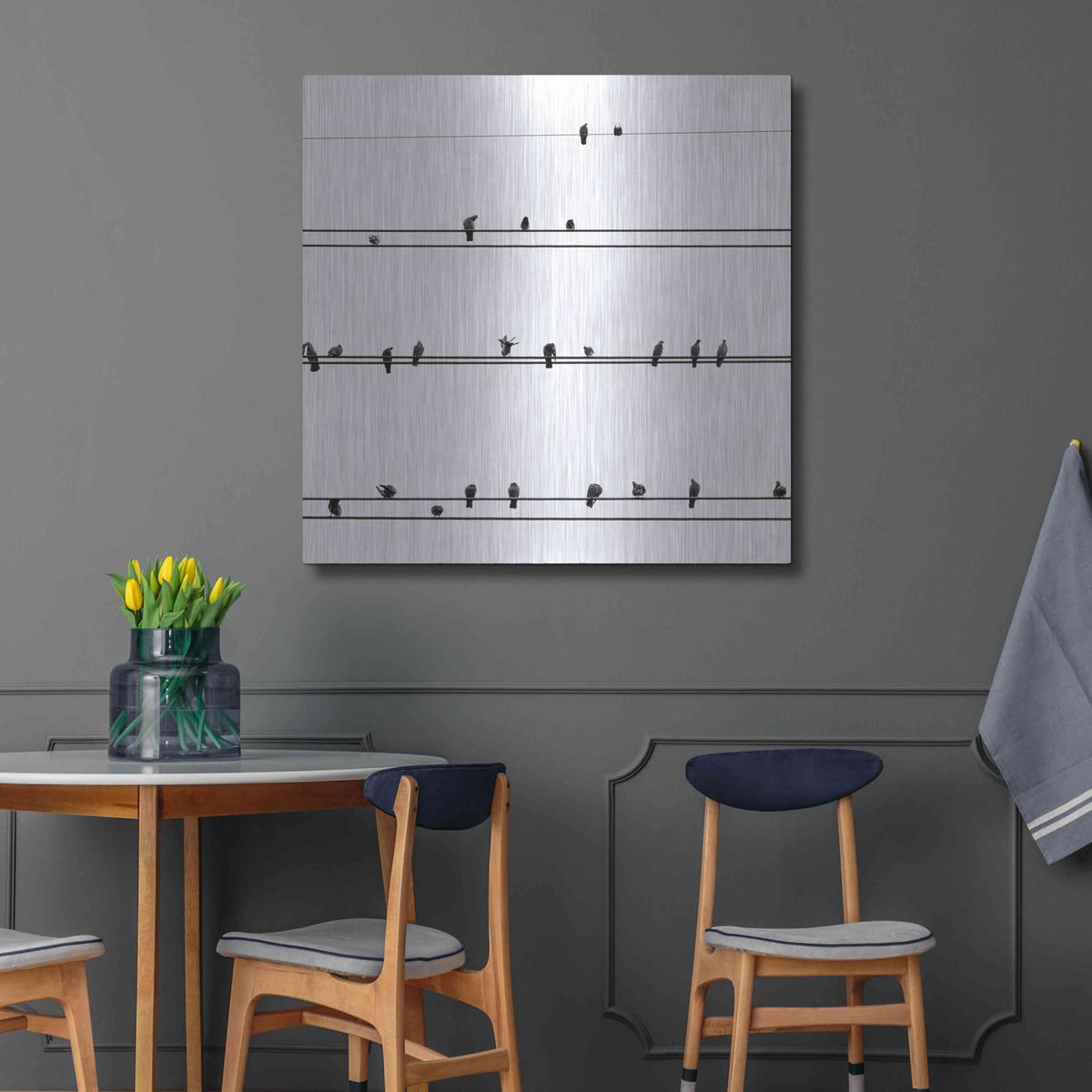 'Birds on the Line' by Incado – Metal Wall Art, 36x36 room view