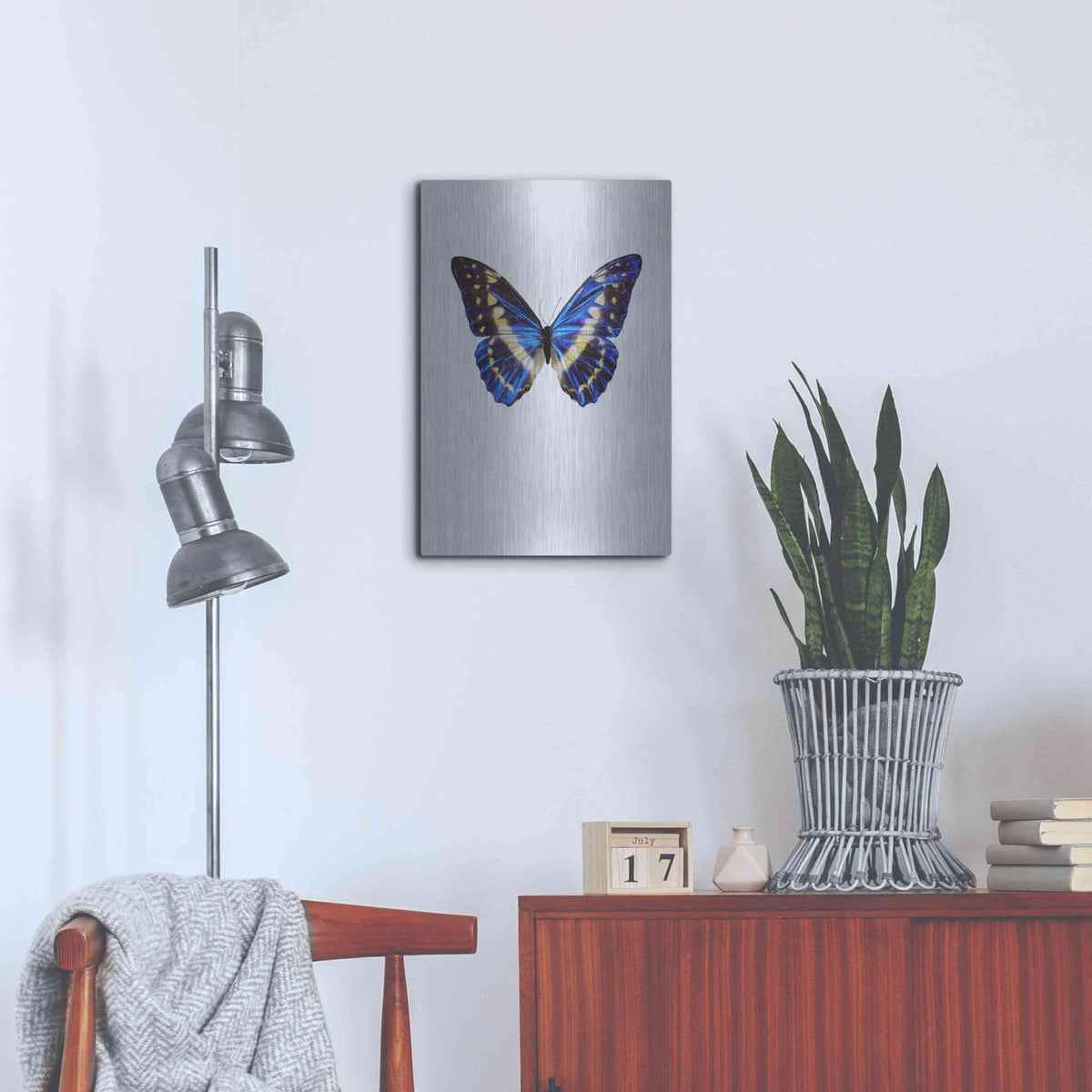 'Blue Butterfly' by Incado – Metal Wall Art, 16x24 room view