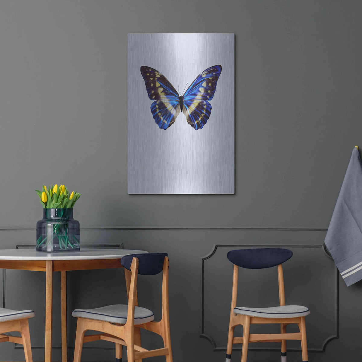 'Blue Butterfly' by Incado – Metal Wall Art, 24x36 room view