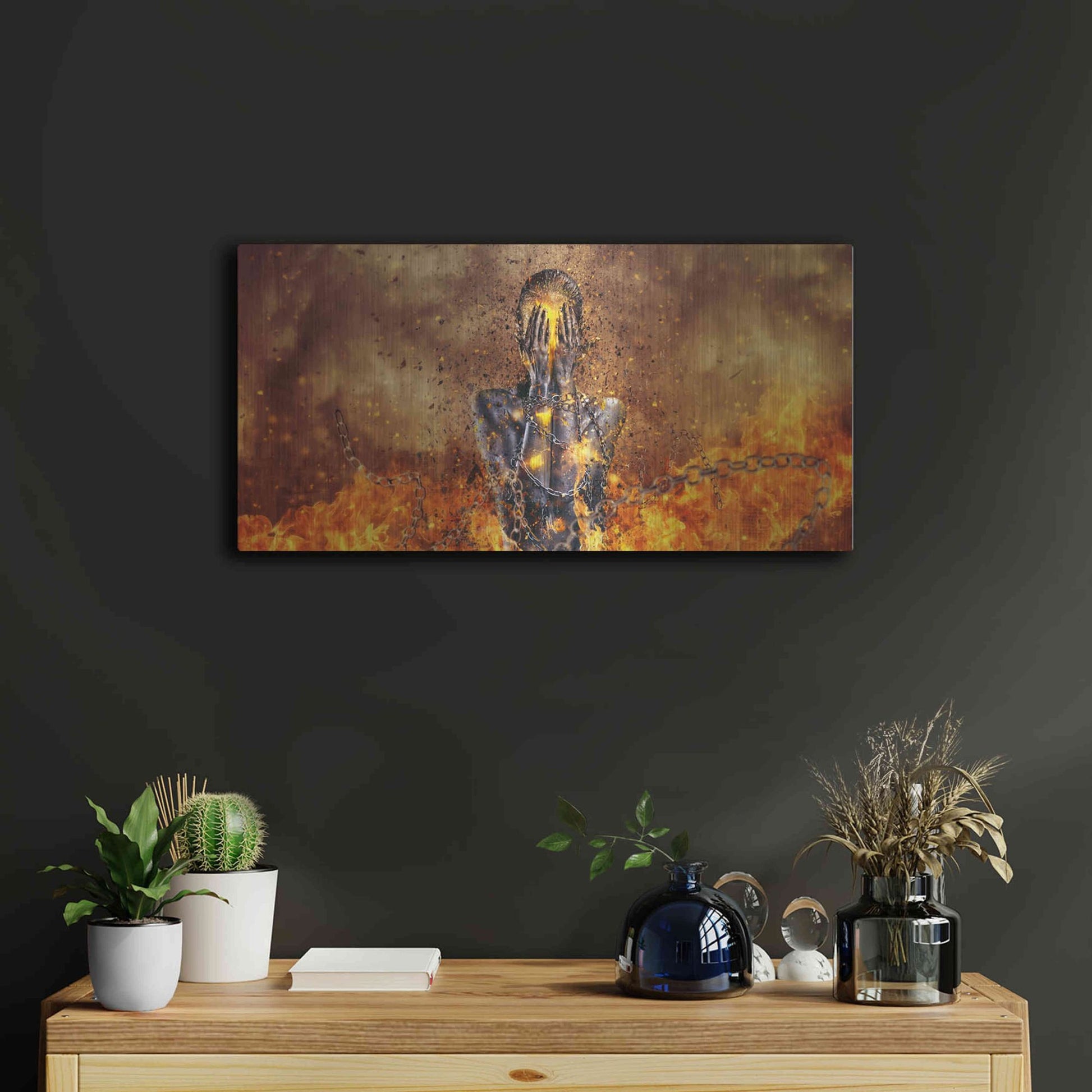 Luxe Metal Art 'Through Ashes Rise Landscape' by Mario Sanchez Nevado, Metal Wall Art,24x12