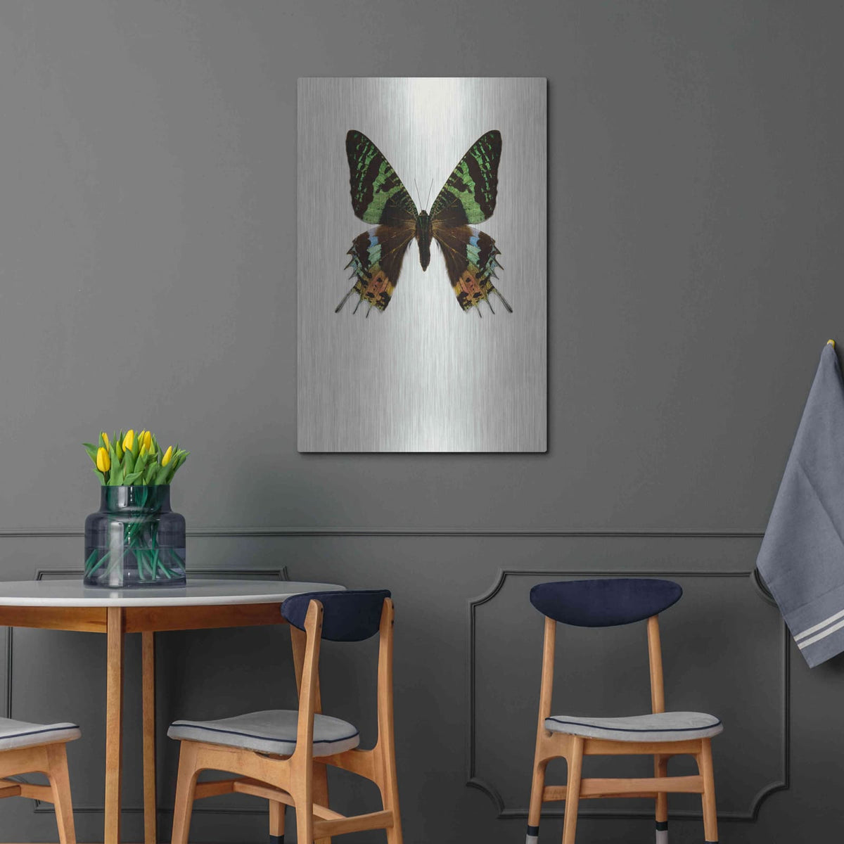 'Chrysiridia Rhipheus' by Incado – Metal Wall Art, 24x36 room view