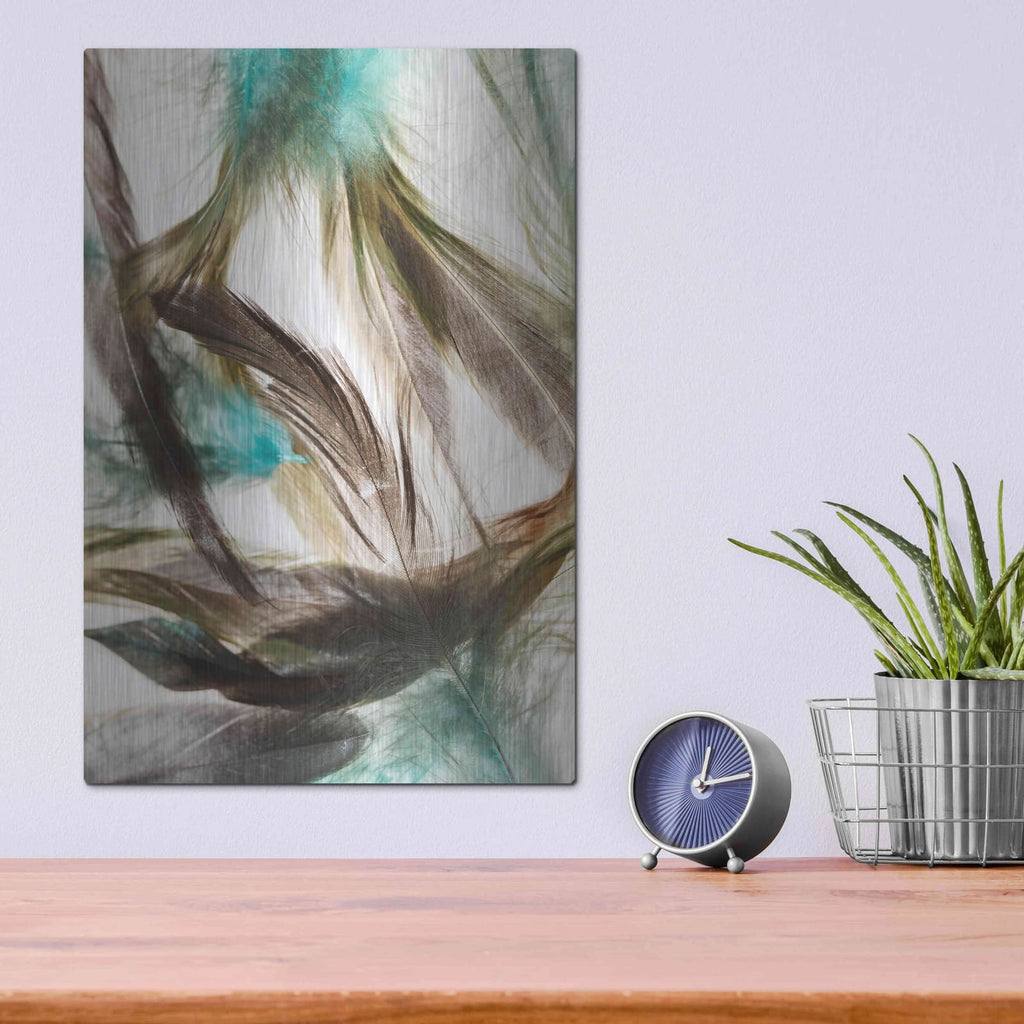 'Floating Feathers' by Incado – Metal Wall Art, 12x16 room view