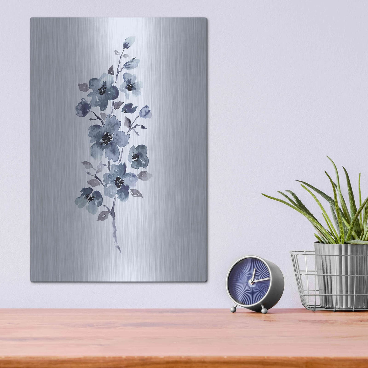 'Floral Blue' by Incado – Metal Wall Art, 12x16 room view