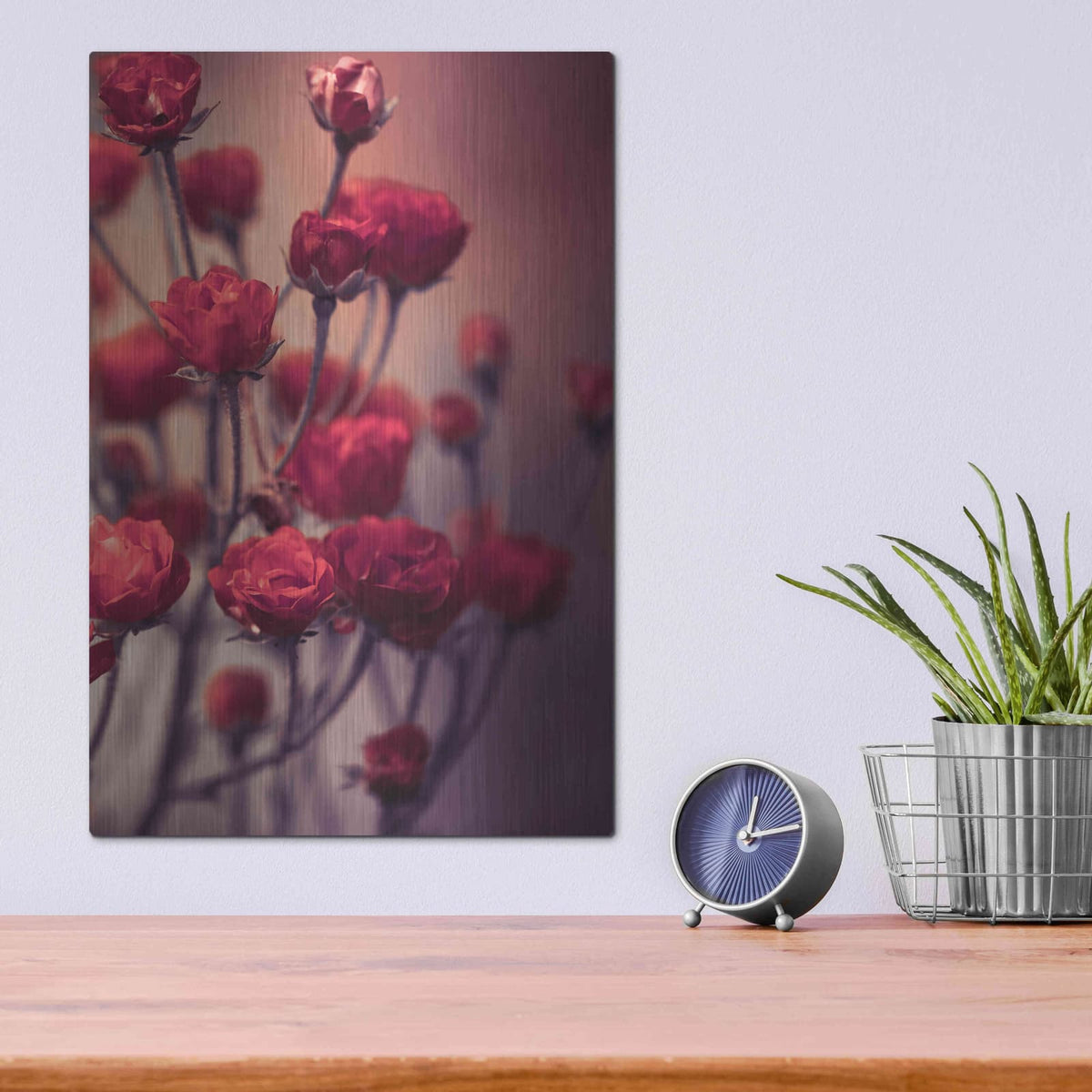 'Red Flowers' by Incado – Metal Wall Art, 12x16 room view