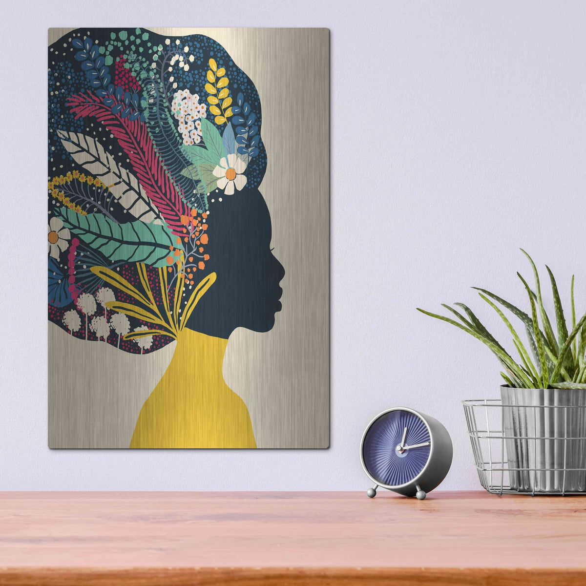'Afro Woman In Yellow' by Ioana Horvat – Metal Wall Art, 12x16 room view