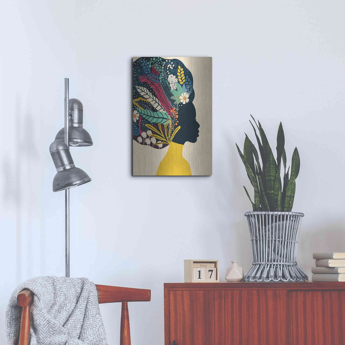 'Afro Woman In Yellow' by Ioana Horvat – Metal Wall Art, 16x24 room view