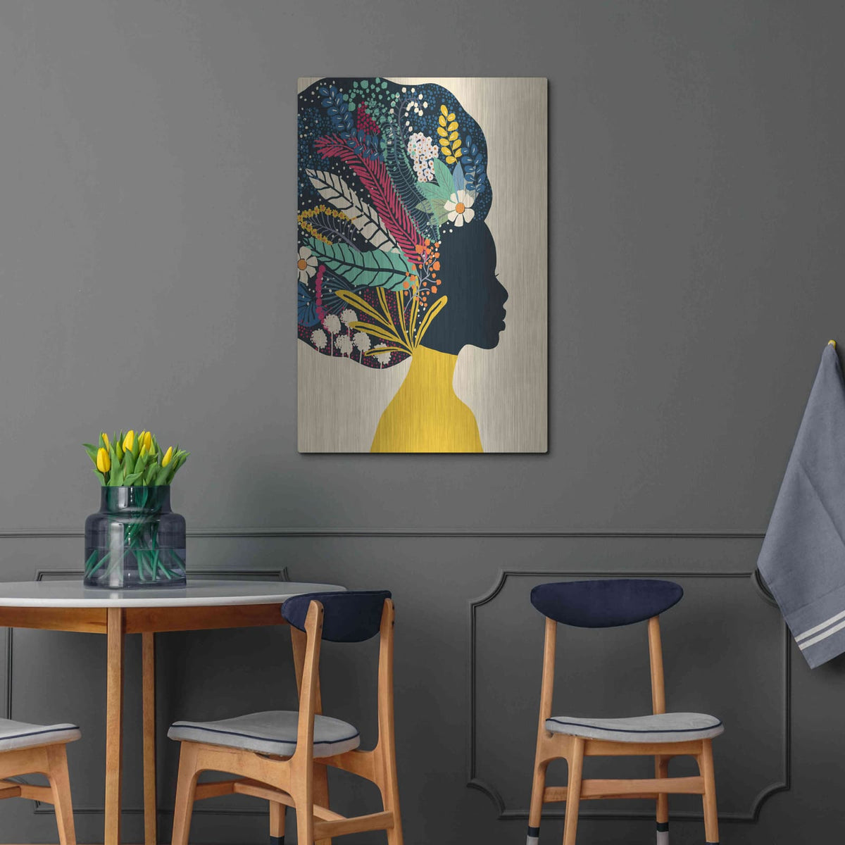 'Afro Woman In Yellow' by Ioana Horvat – Metal Wall Art, 24x36 room view