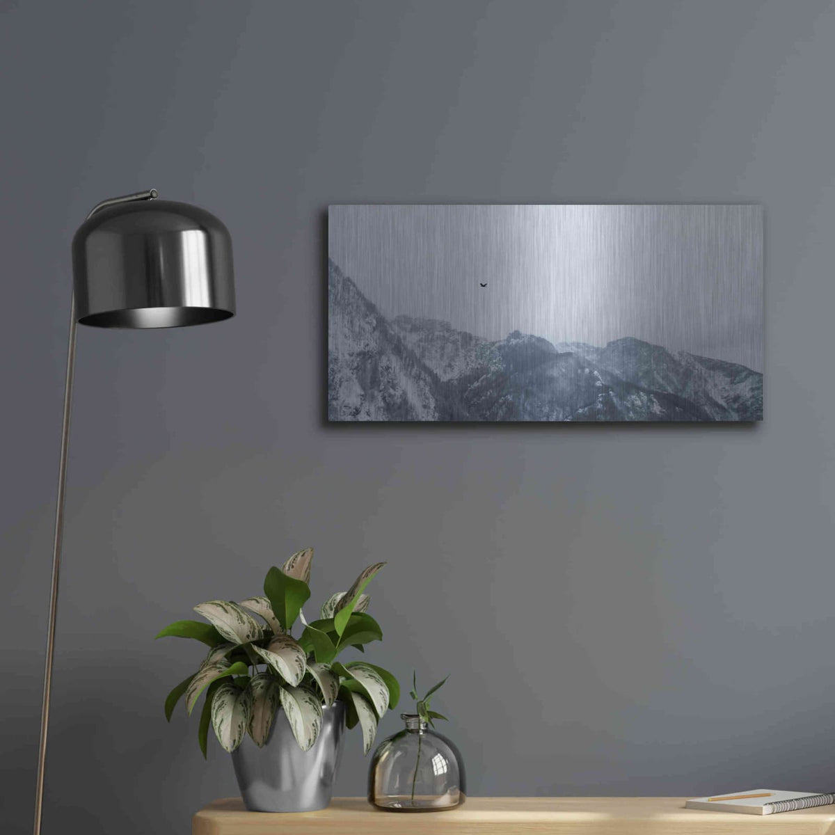 'Alpine Winter Bird' by Luxe Metal Portfolio – Metal Wall Art, 24x12 room view
