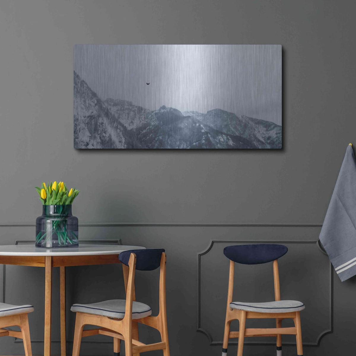 'Alpine Winter Bird' by Luxe Metal Portfolio – Metal Wall Art, 48x24 room view