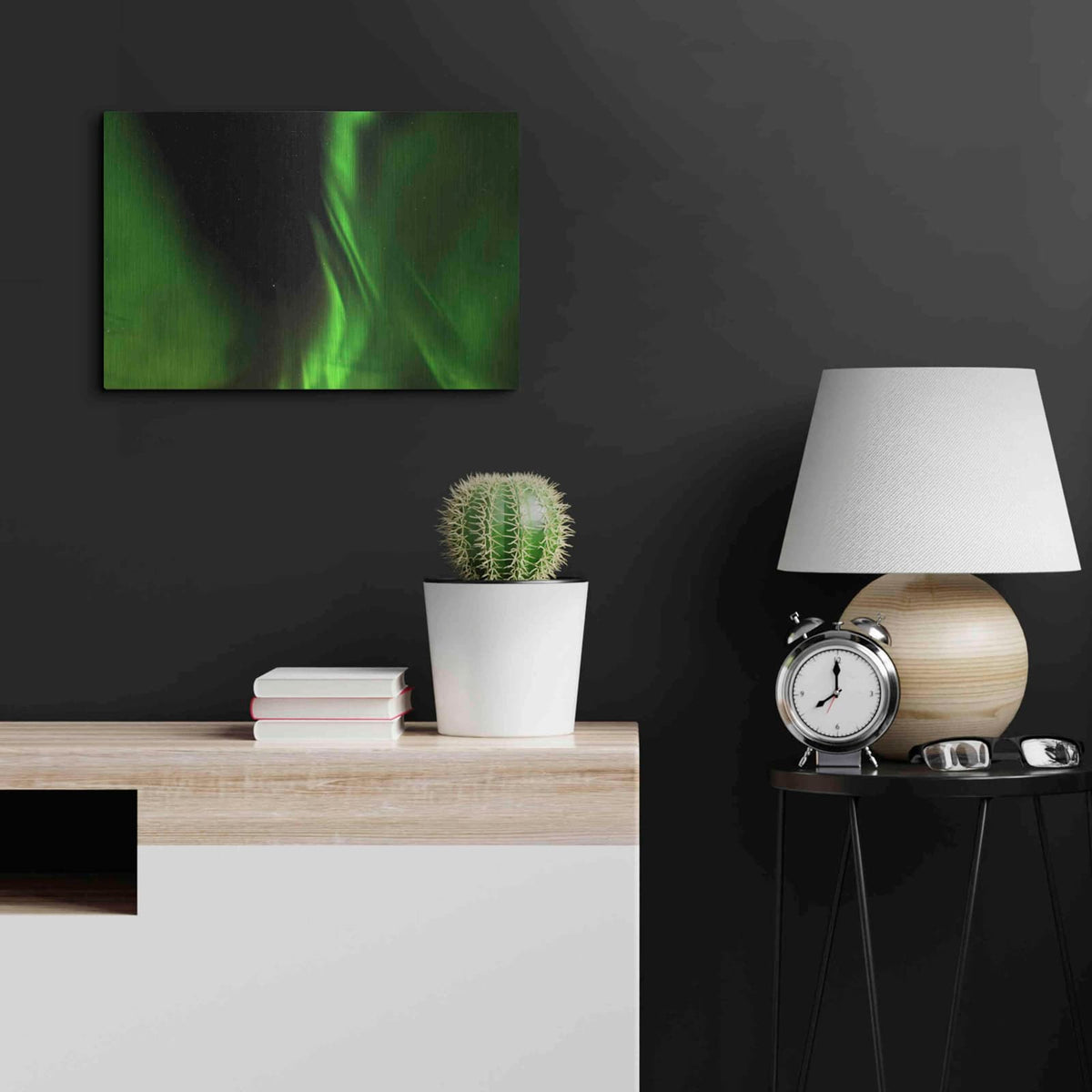 'A Beautiful Green Aurora Borealis' by Luxe Metal Portfolio – Metal Wall Art, 24x16 room view