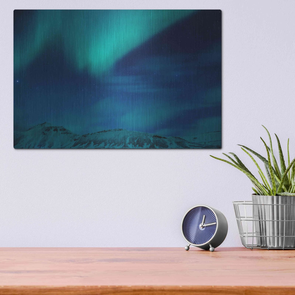 'Amazing Northern Lights Blue' by Luxe Metal Portfolio – Metal Wall Art, 16x12 room view