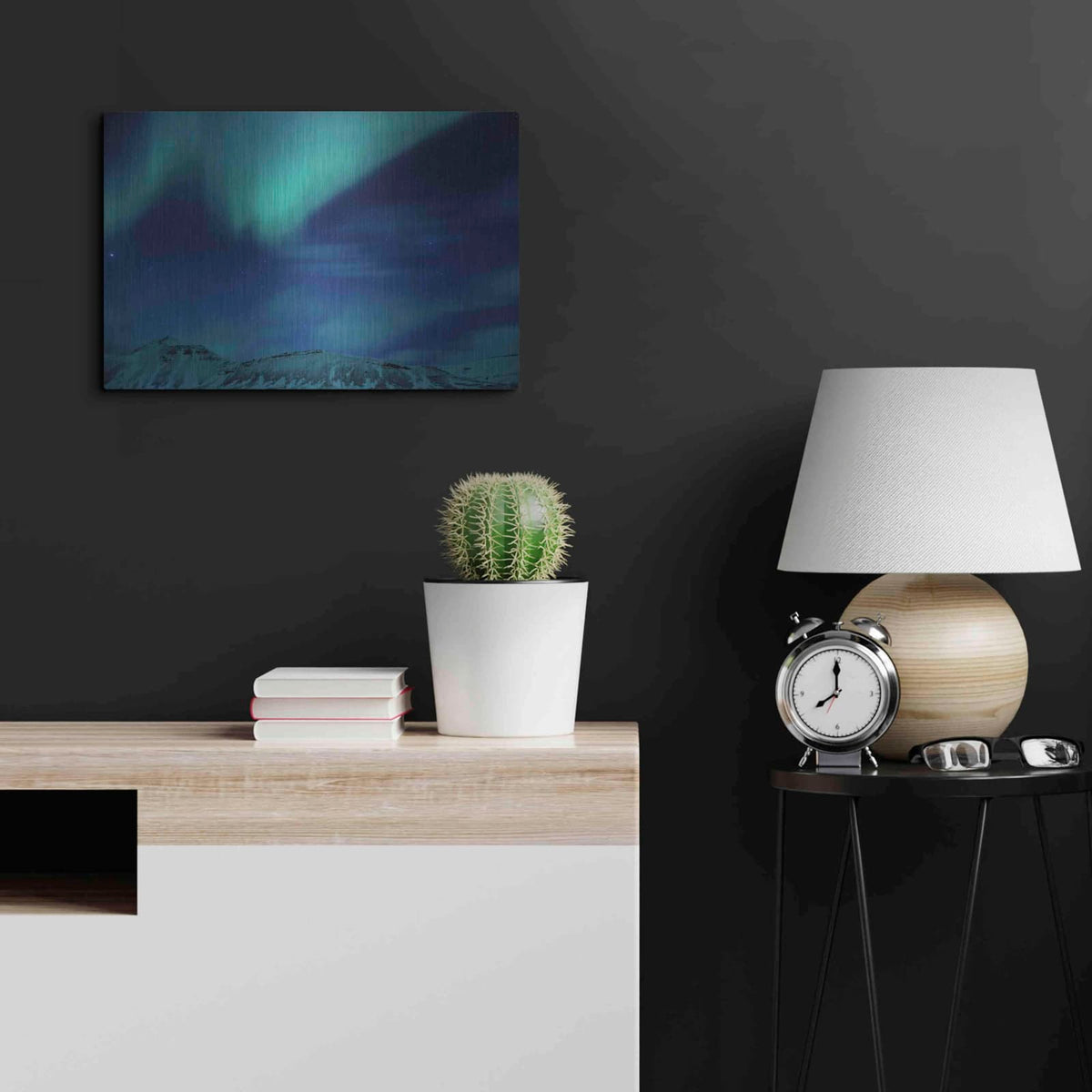 'Amazing Northern Lights Blue' by Luxe Metal Portfolio – Metal Wall Art, 24x16 room view