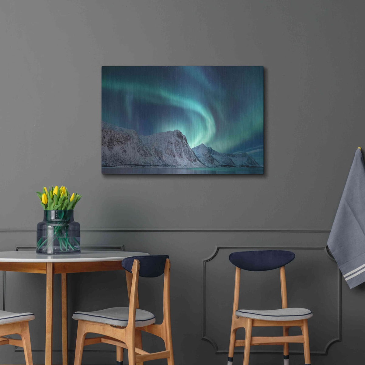 'Aurora Borealis In Norway Green' by Luxe Metal Portfolio – Metal Wall Art, 36x24 room view