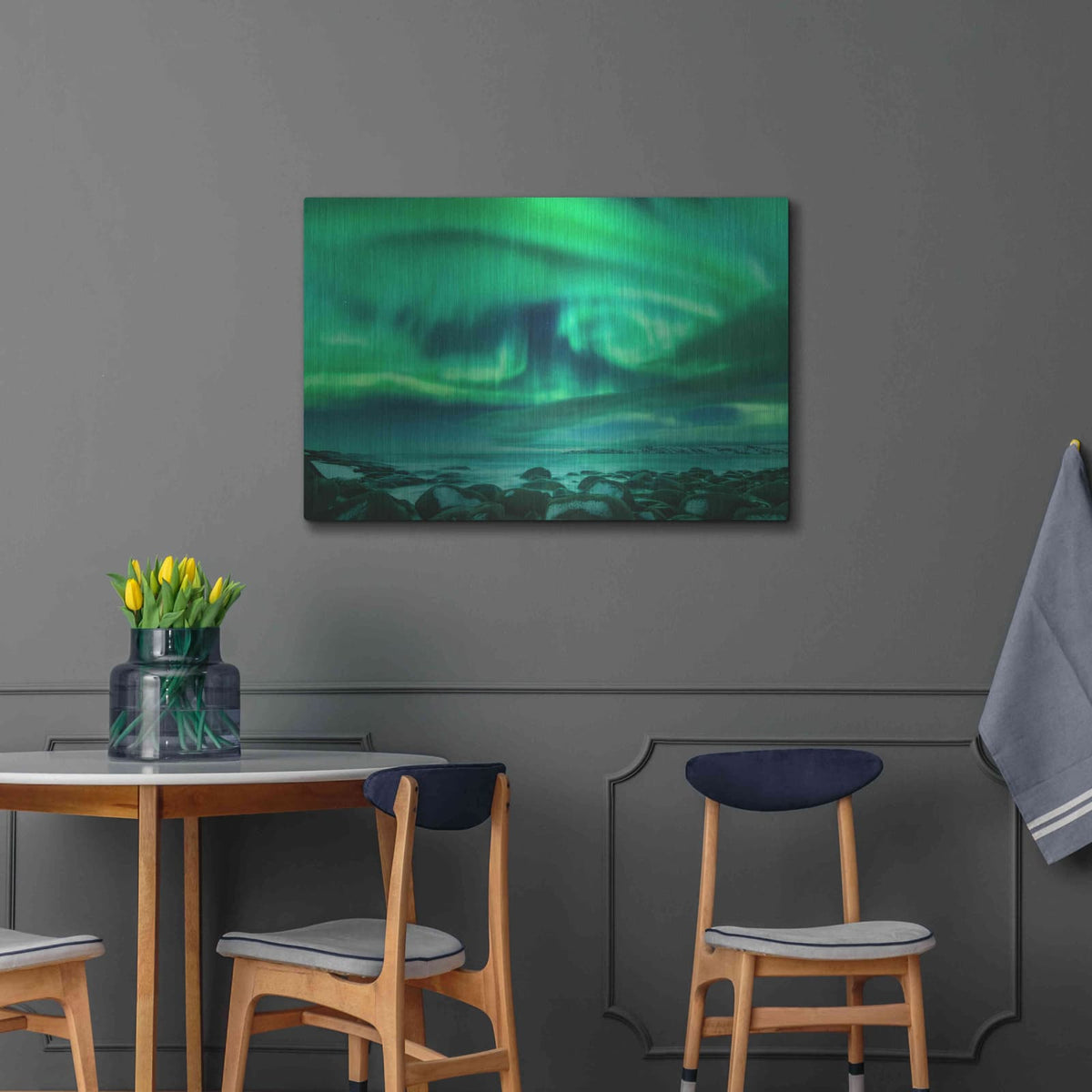 'Aurora Borealis Over Ocean' by Luxe Metal Portfolio – Metal Wall Art, 36x24 room view