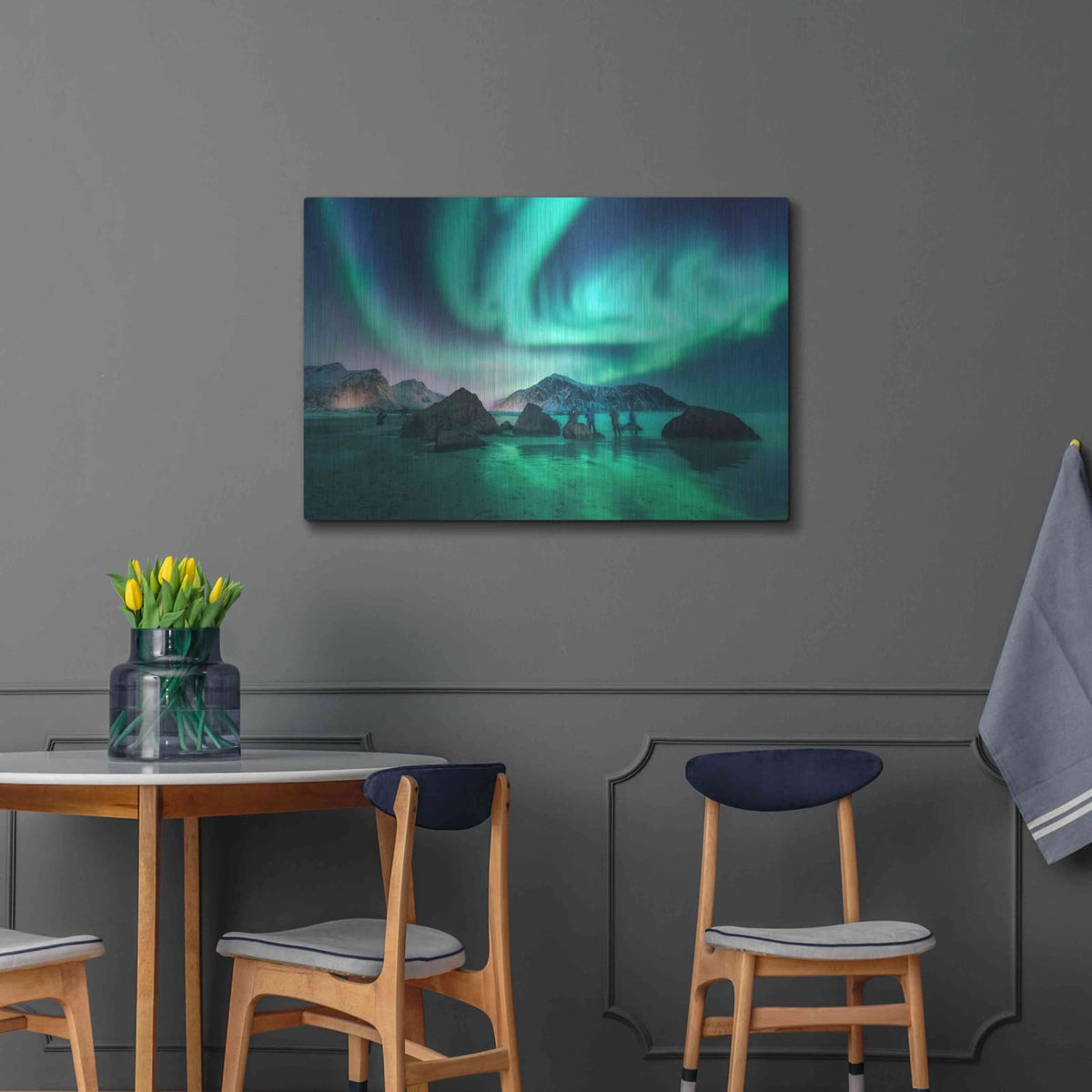 'Green Aurora Borealis And People' by Luxe Metal Portfolio – Metal Wall Art, 36x24 room view