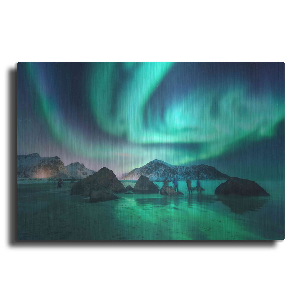 'Green Aurora Borealis And People' by Luxe Metal Portfolio – Metal Wall Art