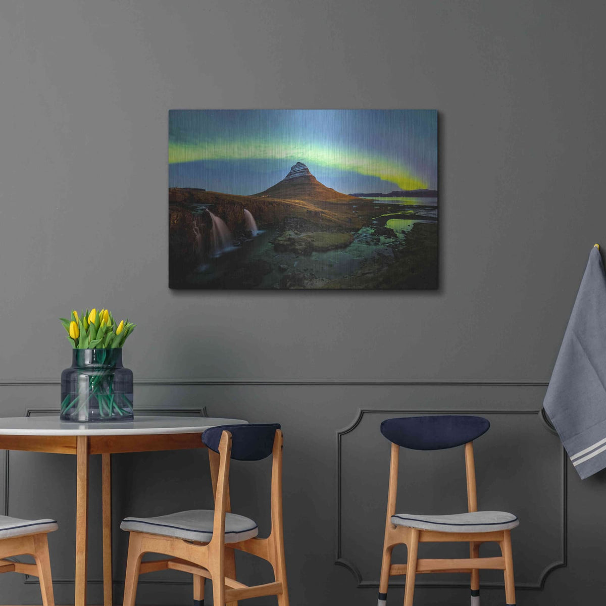 'Northern Light Aurora Borealis Over Kirkjufell 1' by Luxe Metal Portfolio – Metal Wall Art, 36x24 room view
