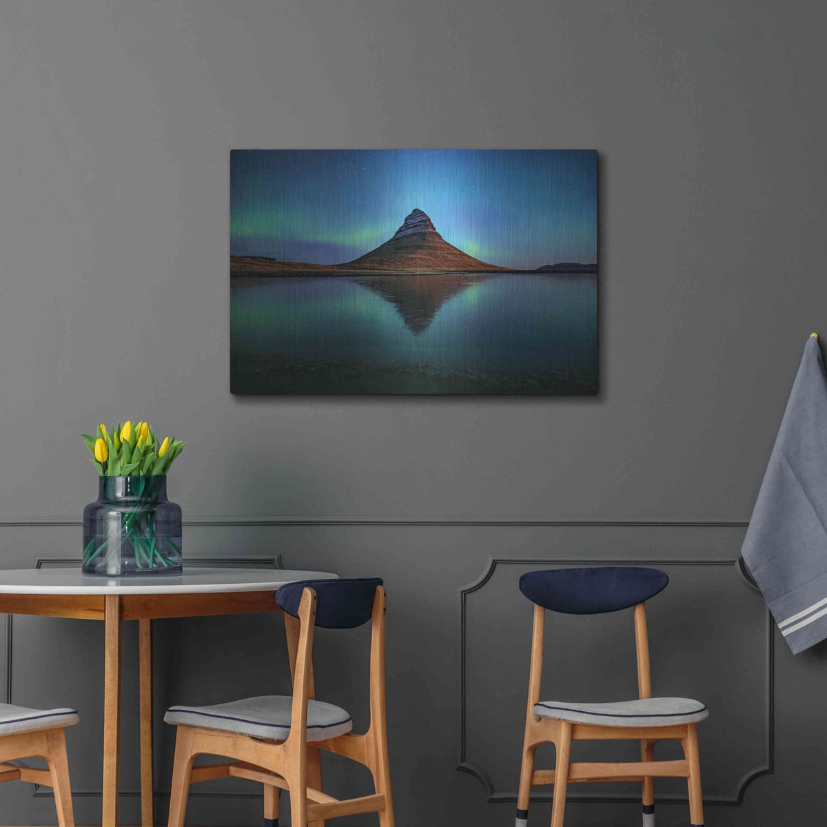 'Northern Light Aurora Borealis Over Kirkjufell 2' by Luxe Metal Portfolio – Metal Wall Art, 36x24 room view