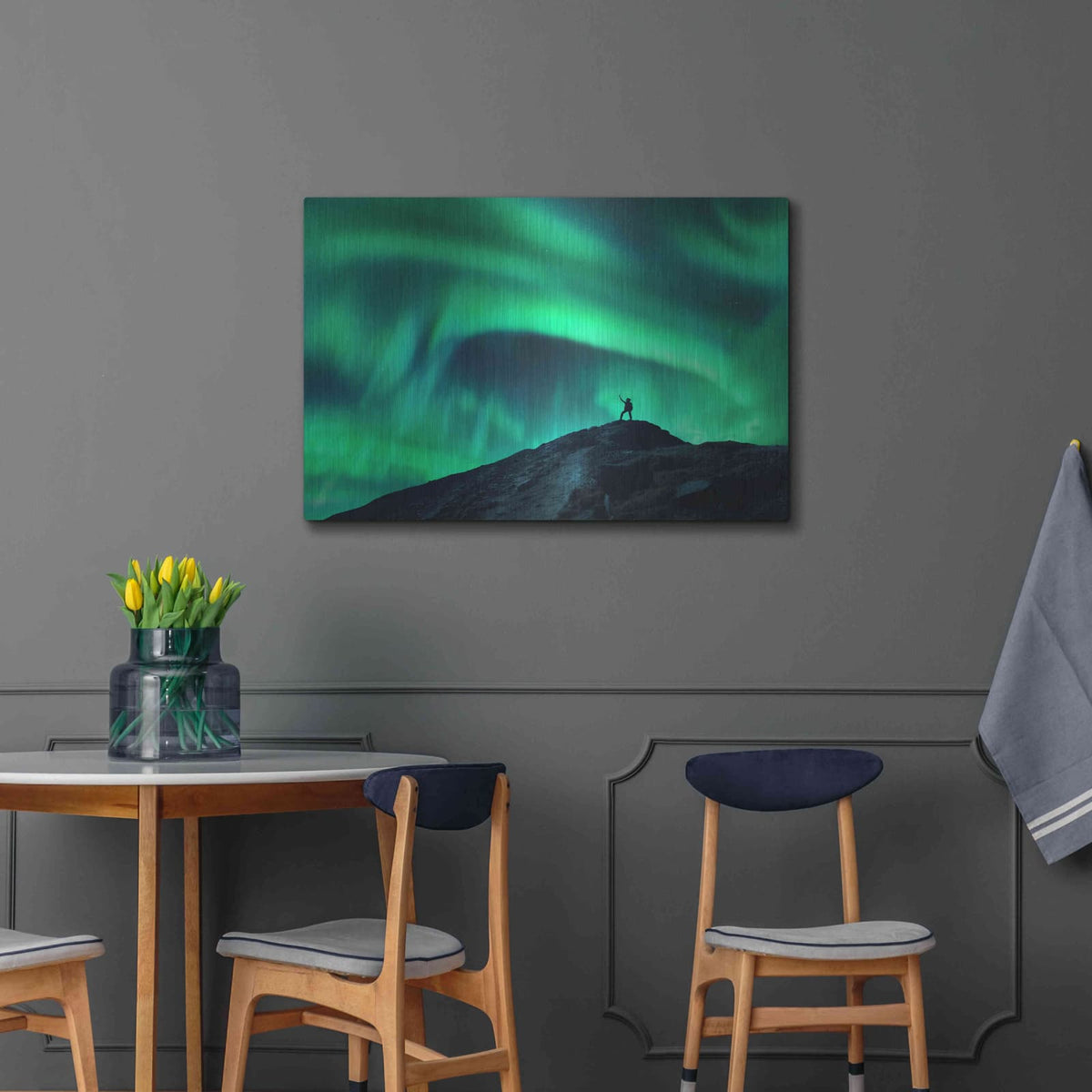 'Northern Lights And Woman' by Luxe Metal Portfolio – Metal Wall Art, 36x24 room view
