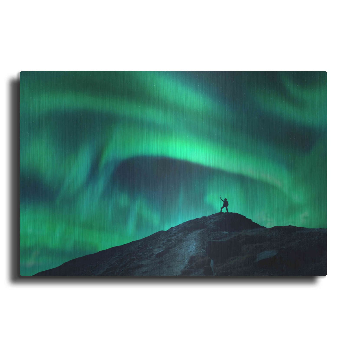 'Northern Lights And Woman' by Luxe Metal Portfolio – Metal Wall Art