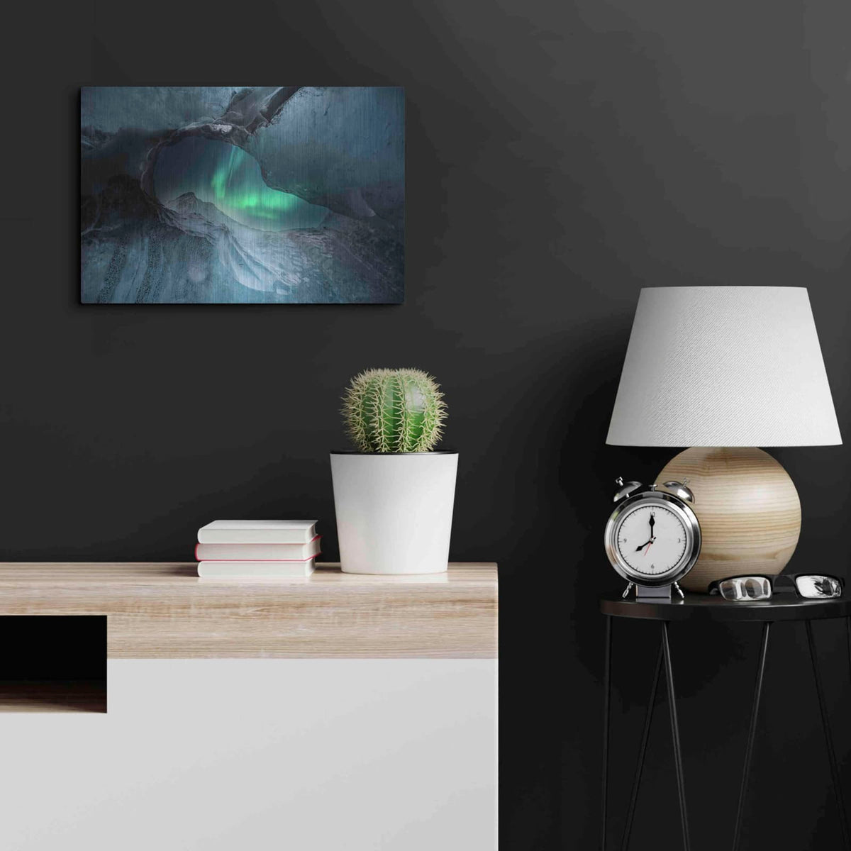 'Northern Lights Aurora Borealis 1' by Luxe Metal Portfolio – Metal Wall Art, 24x16 room view
