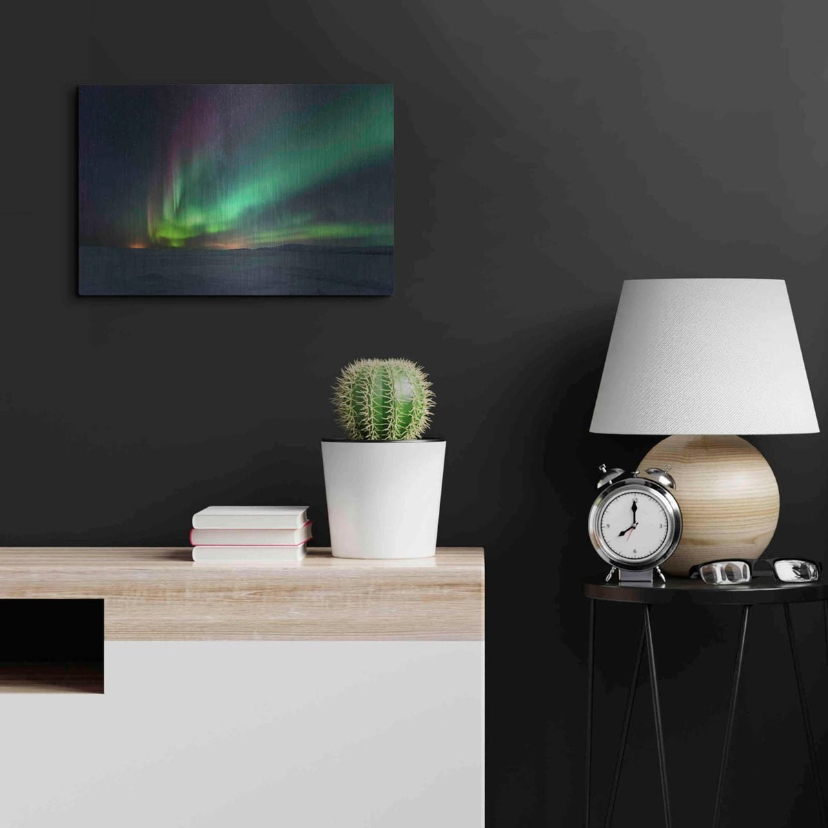 'Northern Lights Aurora Borealis 3' by Luxe Metal Portfolio – Metal Wall Art, 24x16 room view