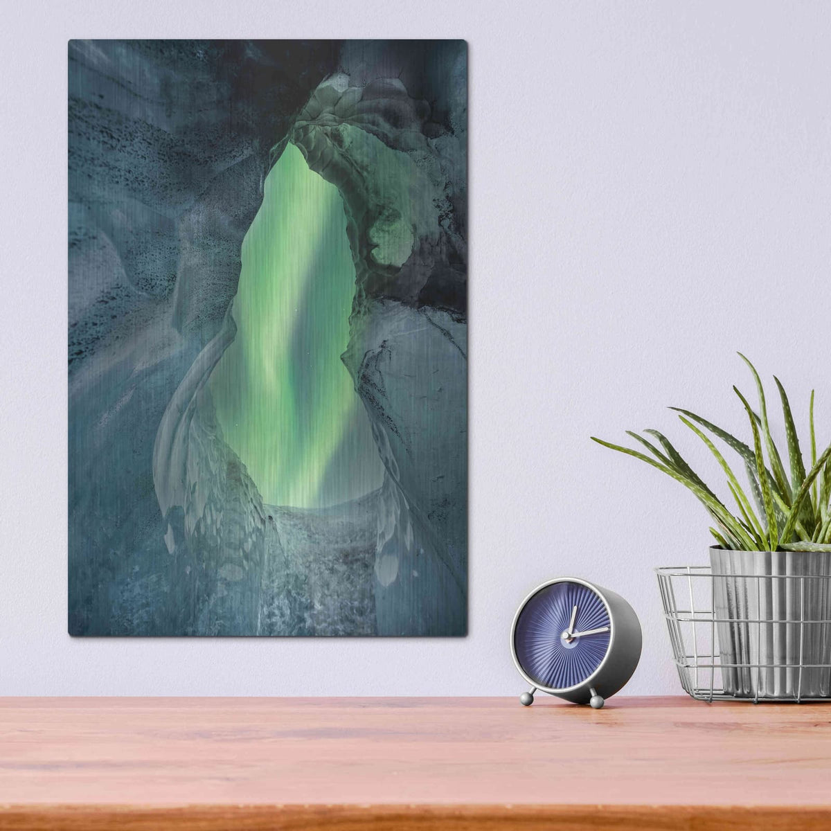 'Northern Lights Aurora Borealis Over Glacier Ice 1' by Luxe Metal Portfolio – Metal Wall Art, 12x16 room view