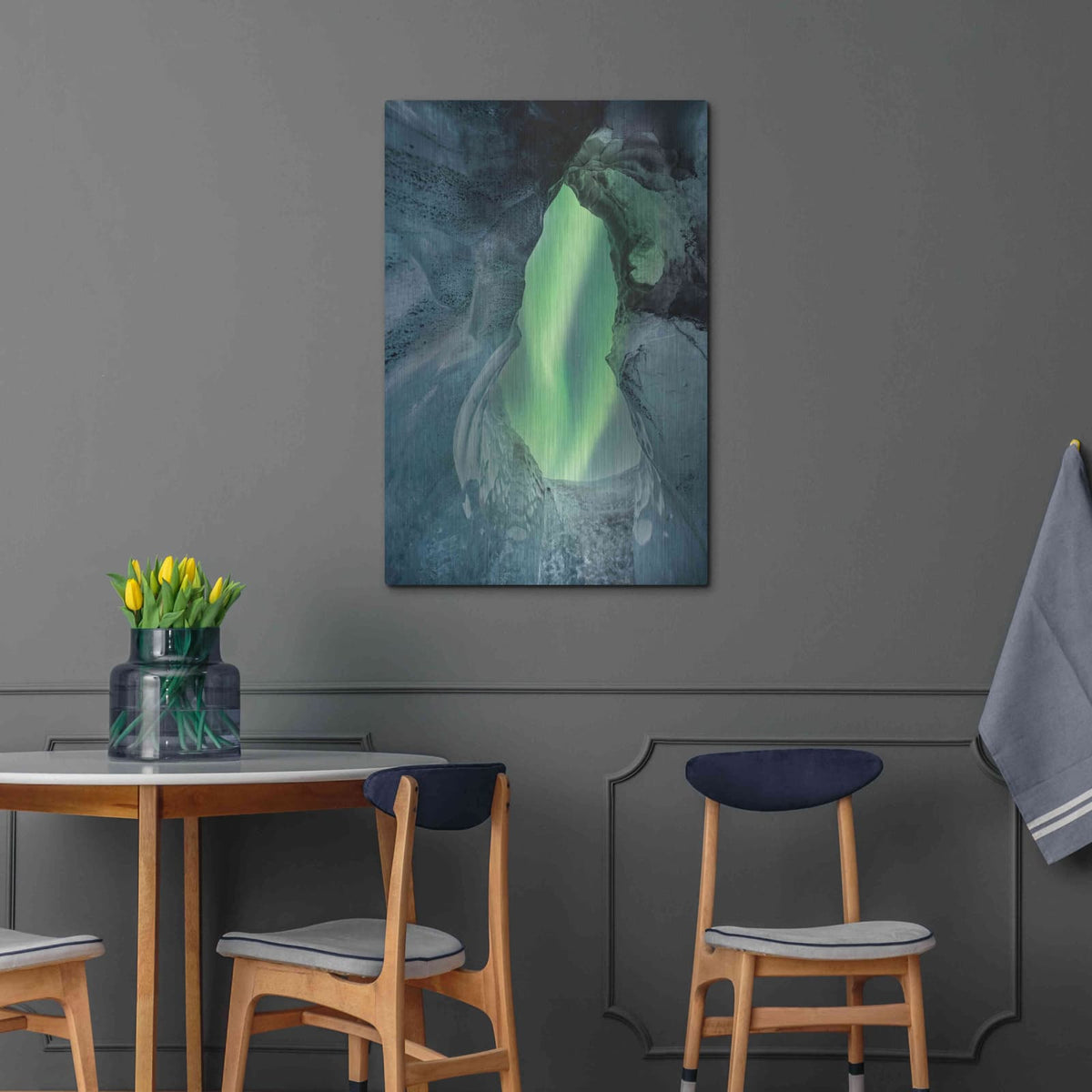 'Northern Lights Aurora Borealis Over Glacier Ice 1' by Luxe Metal Portfolio – Metal Wall Art, 24x36 room view