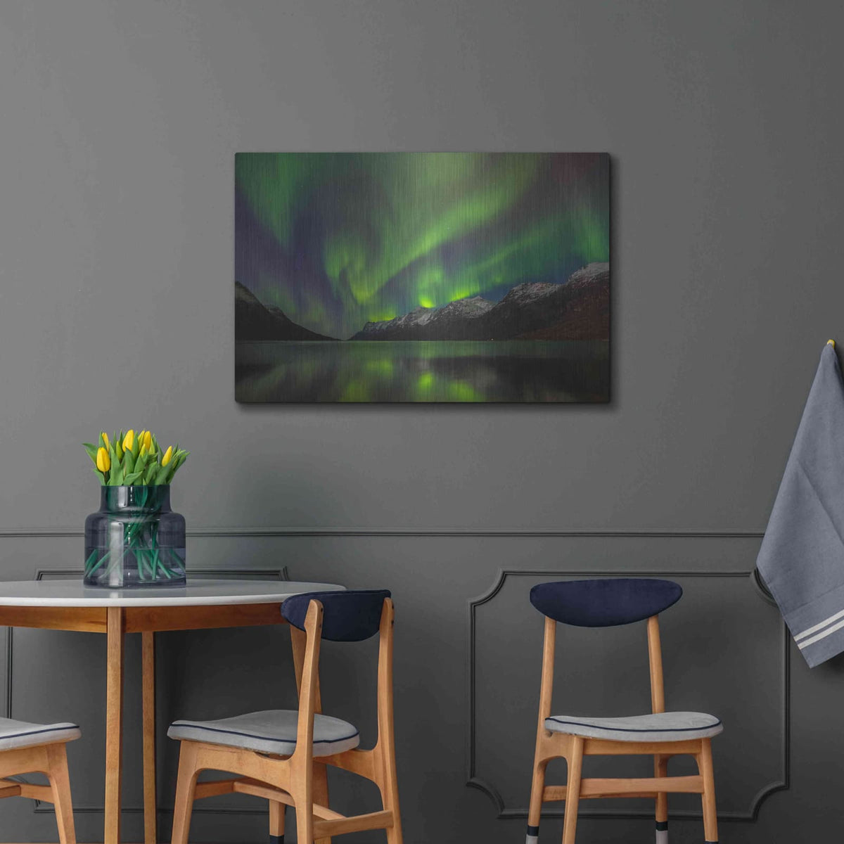 'Northern Lights In Ersfjorden' by Luxe Metal Portfolio – Metal Wall Art, 36x24 room view
