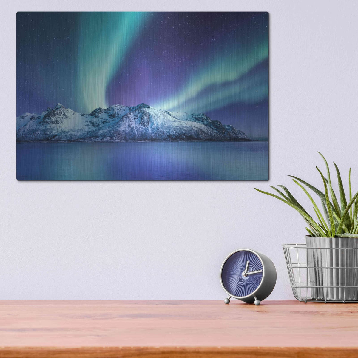 'Northern Lights In The Lofoten Islands Norway 1' by Luxe Metal Portfolio – Metal Wall Art, 16x12 room view
