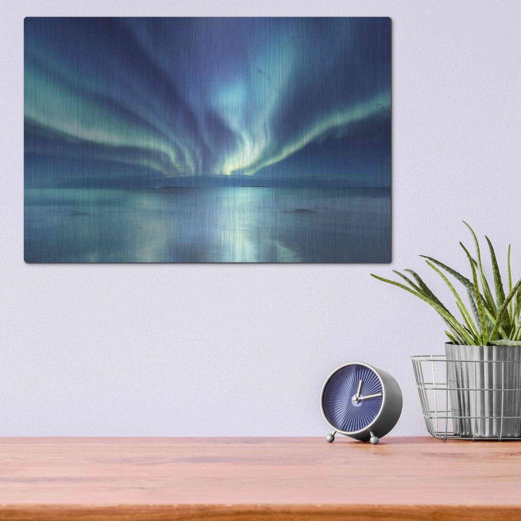 'Northern Lights In The Lofoten Islands Norway 3' by Luxe Metal Portfolio – Metal Wall Art, 16x12 room view