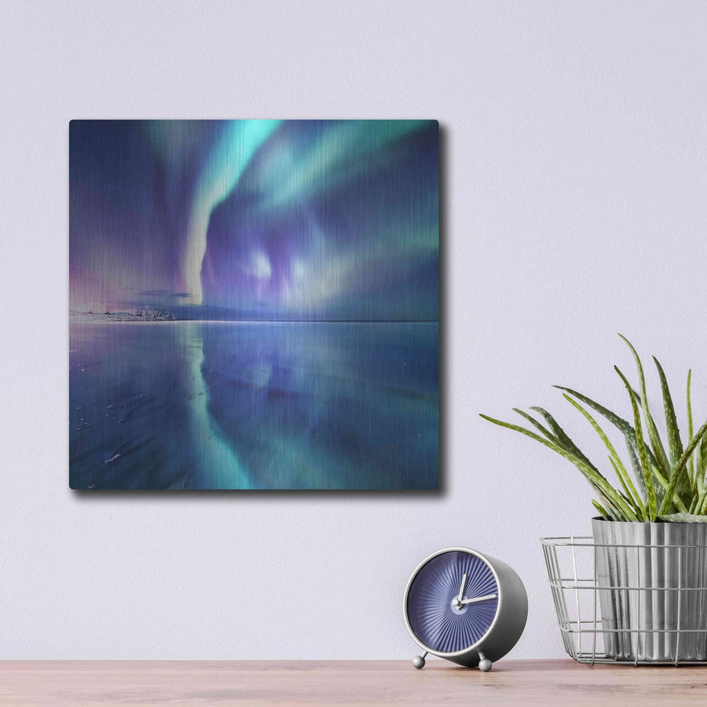 'Northern Lights In The Lofoten Islands Norway 4' by Luxe Metal Portfolio – Metal Wall Art, 12x12 room view