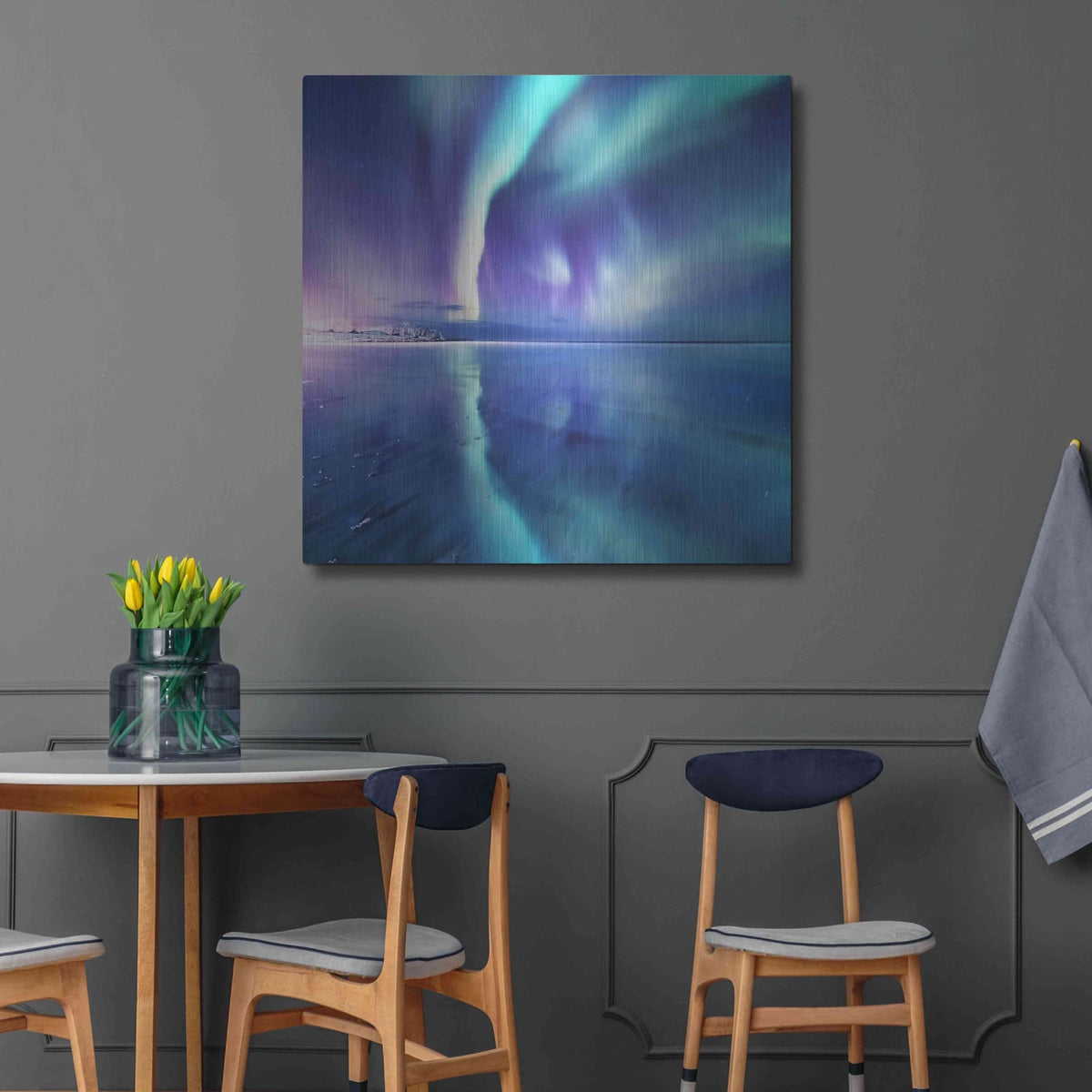 'Northern Lights In The Lofoten Islands Norway 4' by Luxe Metal Portfolio – Metal Wall Art, 36x36 room view