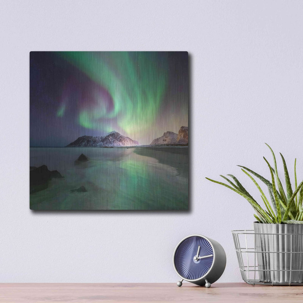 'Northern Lights In The Lofoten Islands Norway 5' by Luxe Metal Portfolio – Metal Wall Art, 12x12 room view