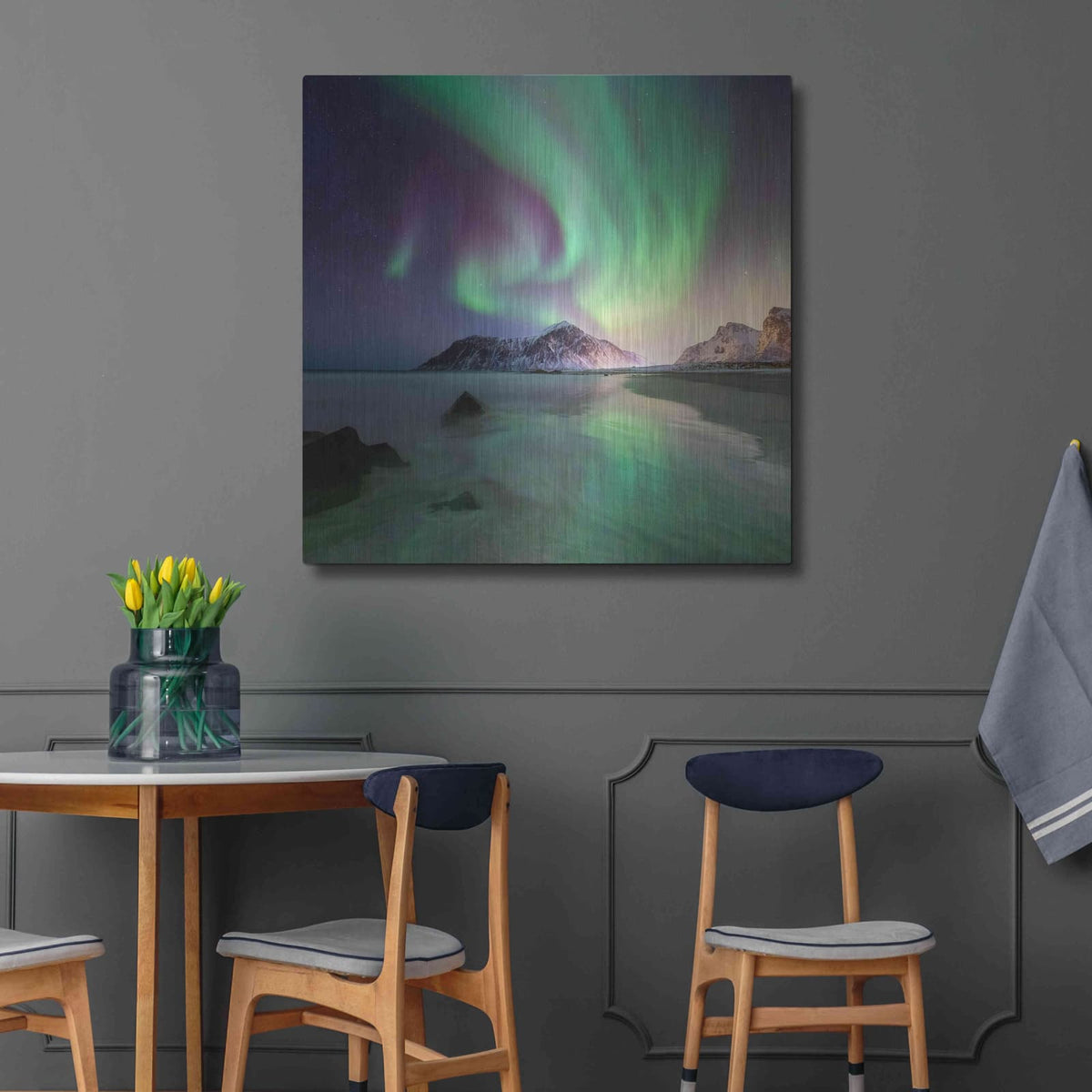 'Northern Lights In The Lofoten Islands Norway 5' by Luxe Metal Portfolio – Metal Wall Art, 36x36 room view