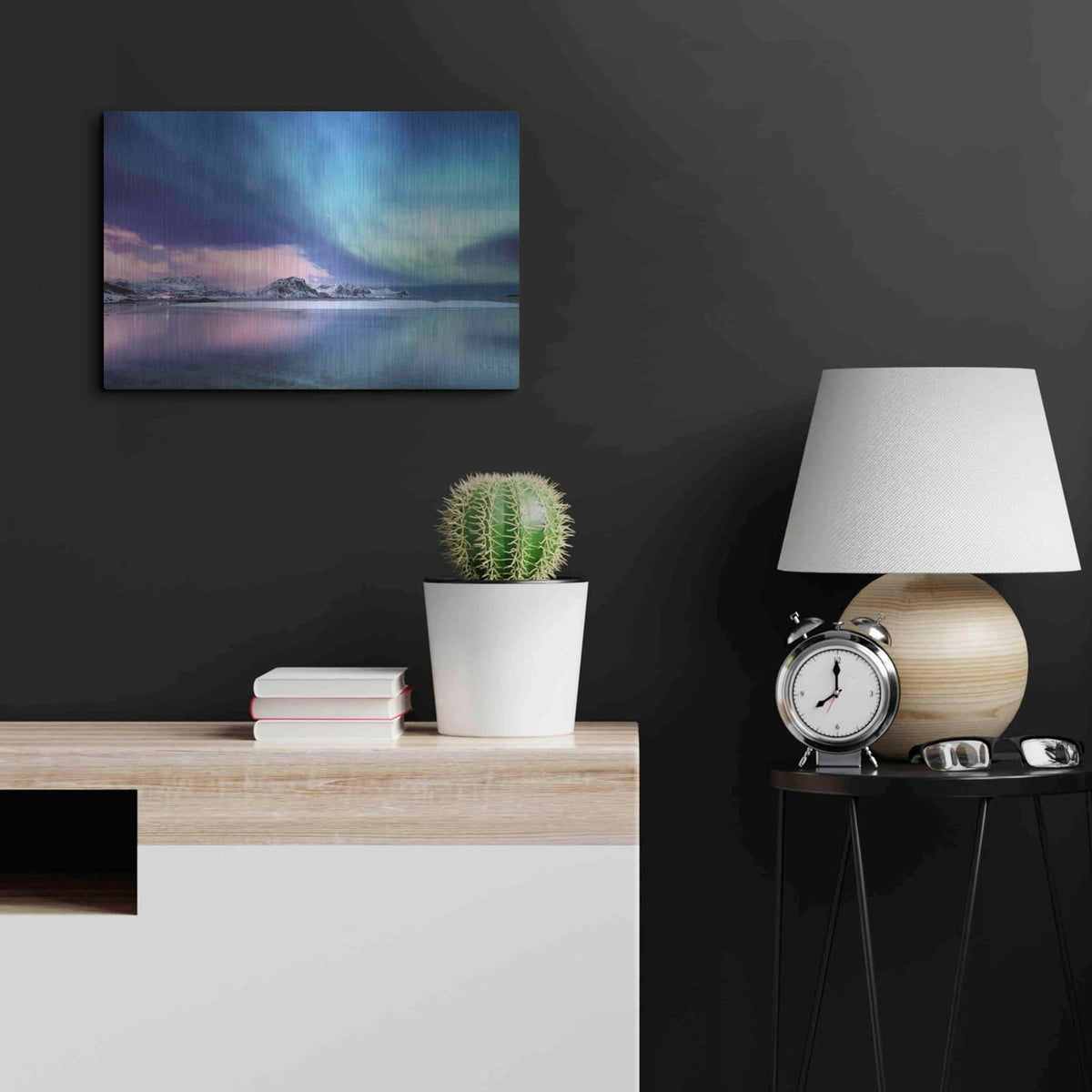 'Northern Lights In The Lofoten Islands Norway 8' by Luxe Metal Portfolio – Metal Wall Art, 24x16 room view