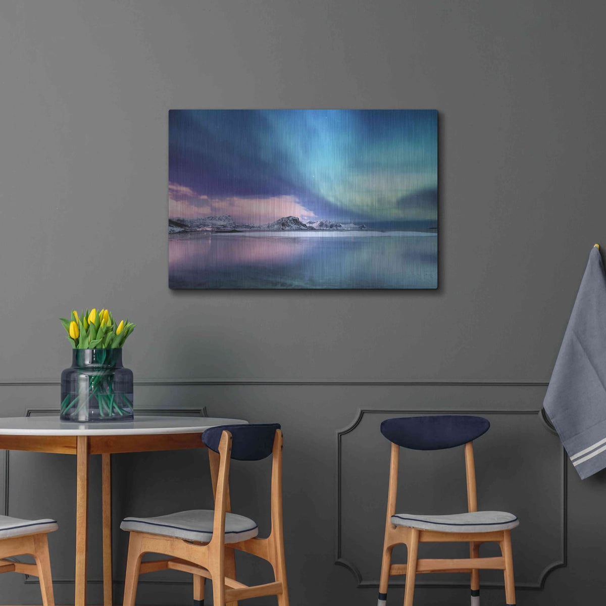 'Northern Lights In The Lofoten Islands Norway 8' by Luxe Metal Portfolio – Metal Wall Art, 36x24 room view