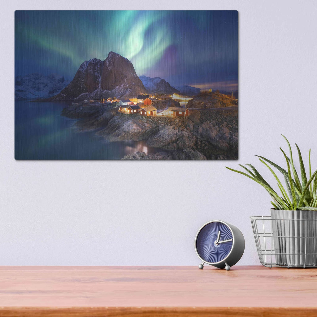 'Northern Lights In The Lofoten Islands Norway 9' by Luxe Metal Portfolio – Metal Wall Art, 16x12 room view
