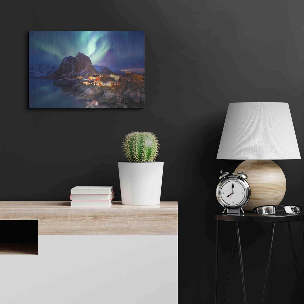 'Northern Lights In The Lofoten Islands Norway 9' by Luxe Metal Portfolio – Metal Wall Art, 24x16 room view