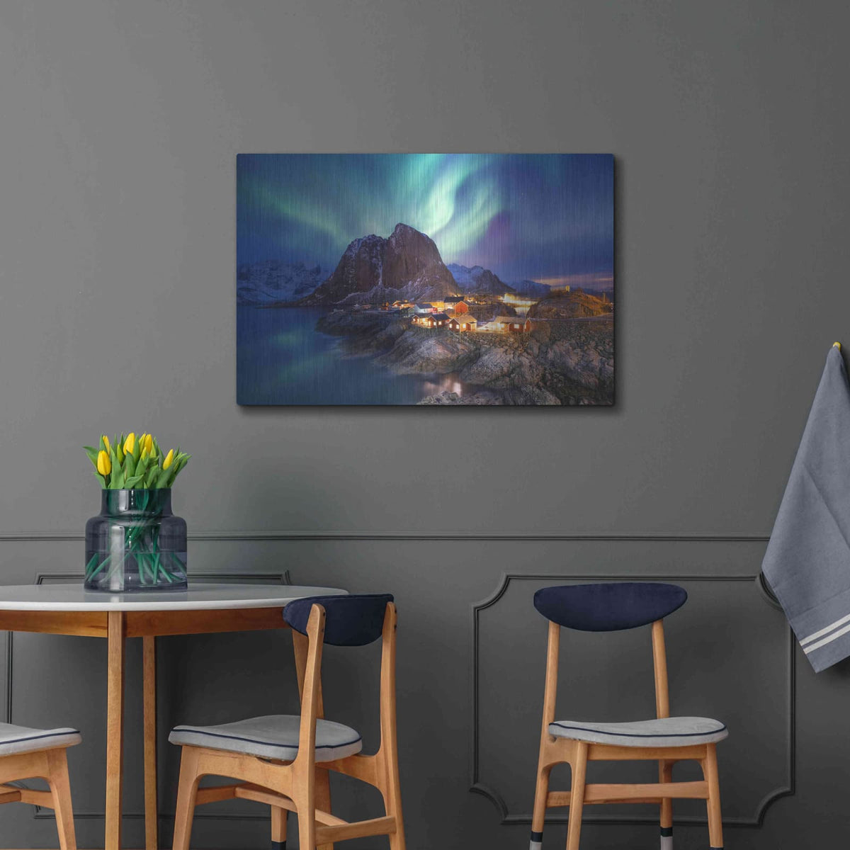 'Northern Lights In The Lofoten Islands Norway 9' by Luxe Metal Portfolio – Metal Wall Art, 36x24 room view