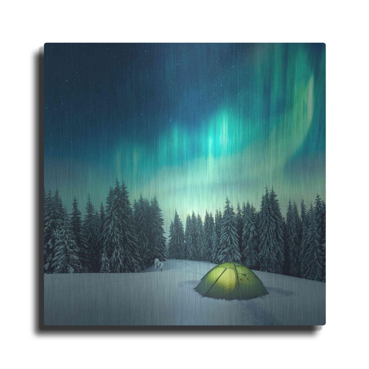 'Northern Lights In Winter Forest 1' by Luxe Metal Portfolio – Metal Wall Art